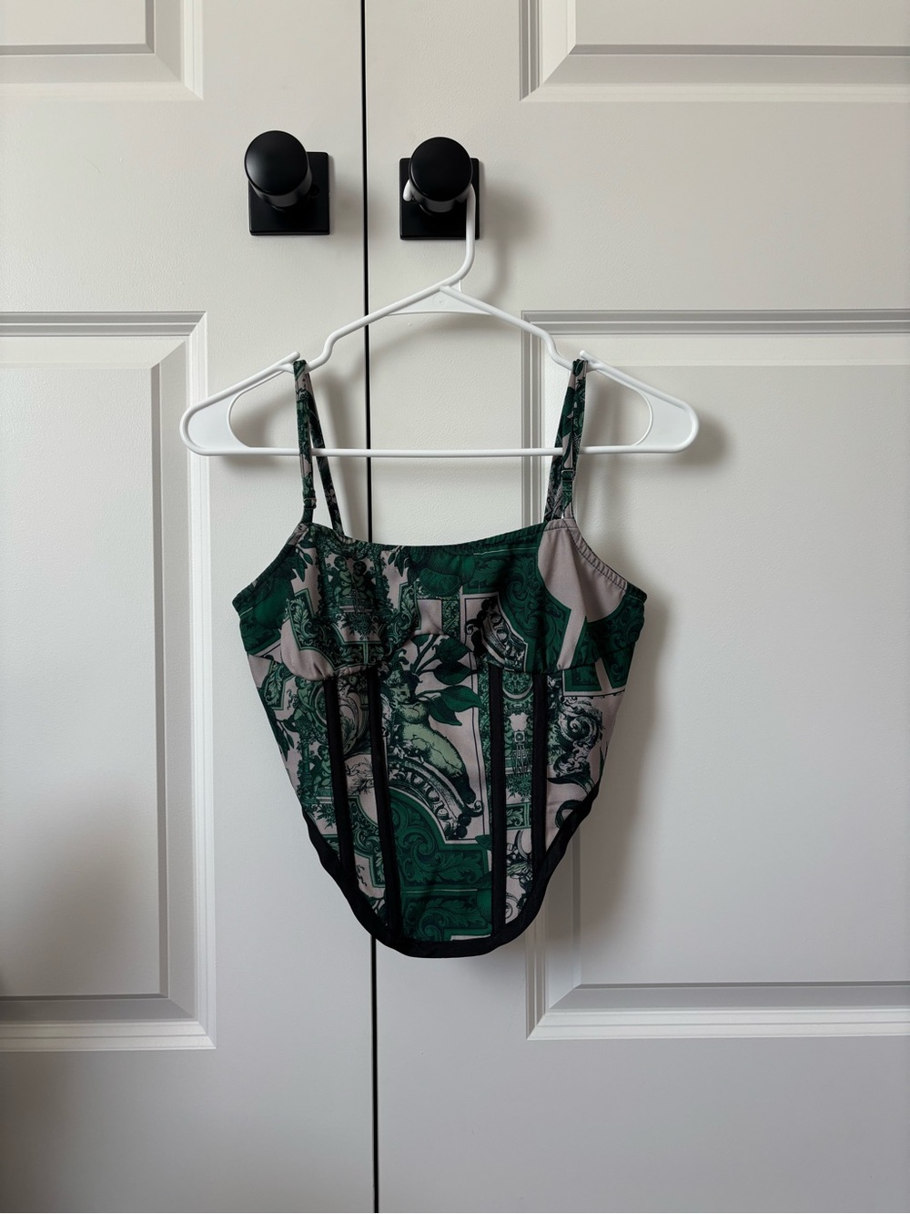 Fashion Nova Green Patterned Spaghetti-Strap Crop Top